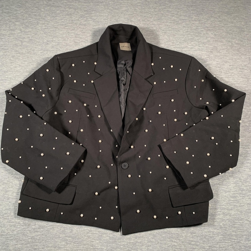 ORTTU Blazer Mens One Size Black Pearl Studded‎ Embellished Single Button Beaded